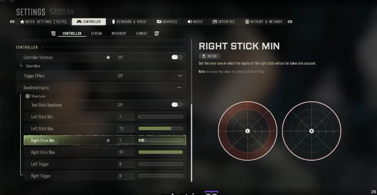 DK's Modern Warfare 4 deadzone settings