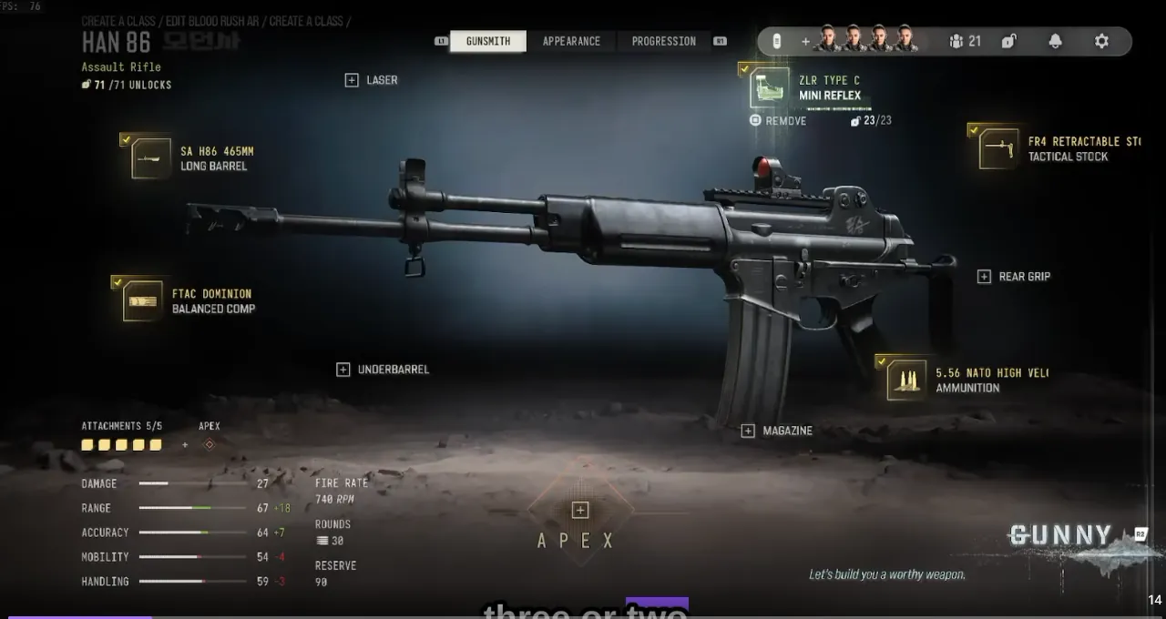 DK's Modern Warfare 4 gunsmith screen for the HAN 86