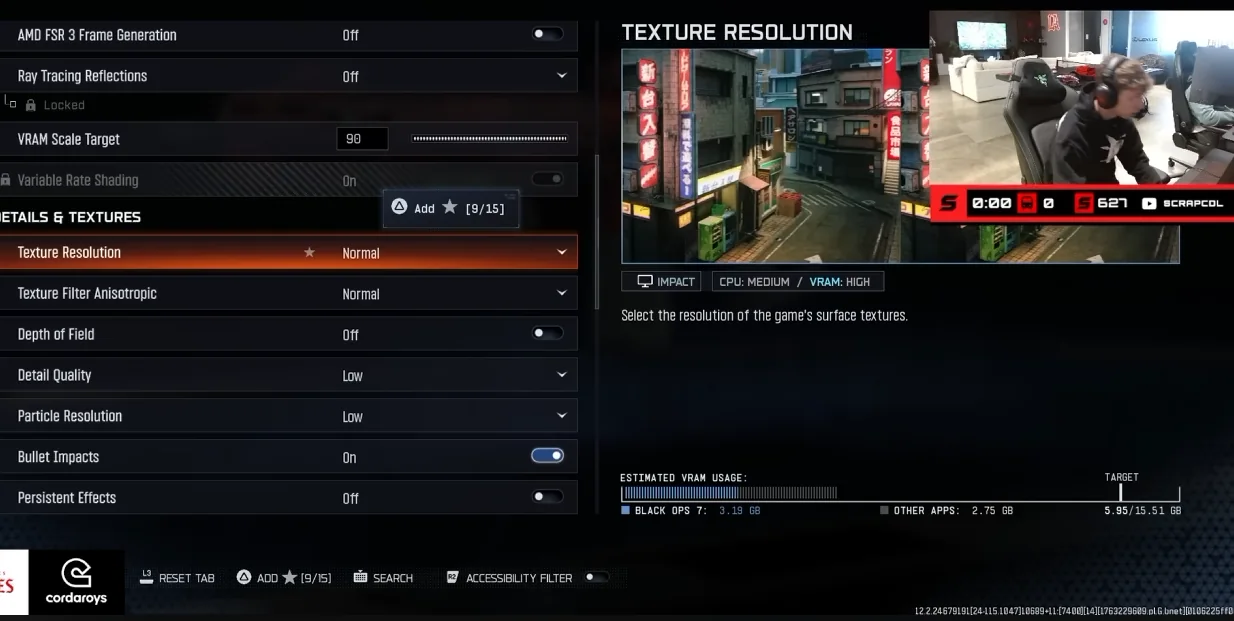 Scrap’s Black Ops 7 graphics menu — details & textures