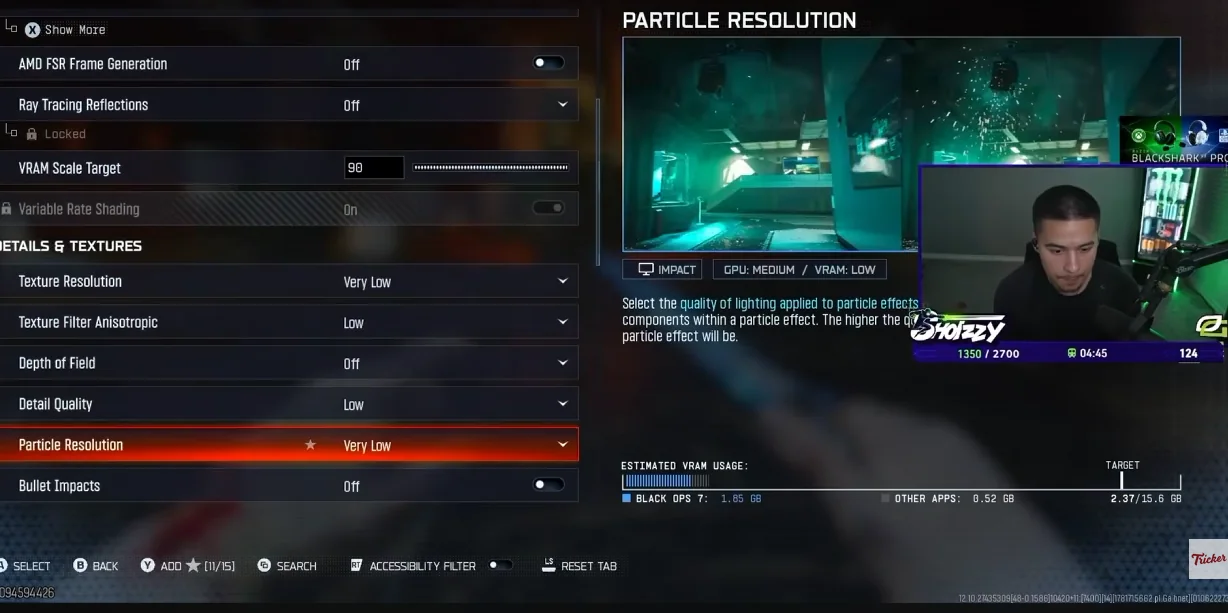 Shotzzy’s Black Ops 7 graphics menu — details & textures
